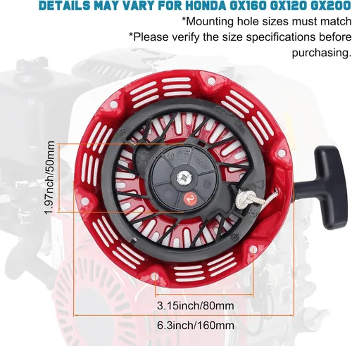 Miniatura 2 de Arrancador de retroceso GX160 con copa de arranque compatible con Honda GX120 GX160 GX200 4HP 5.5HP 6.5HP Motor de repuesto # 28400-ZE1-003ZF