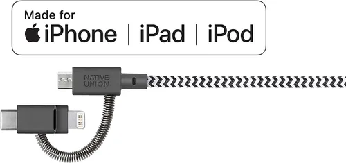 Miniatura 2 de Native Union Cable universal de correa – Cable de carga duradero reforzado ultra fuerte de 6.5 pies [certificado MFi] con adaptador 3 en 1 para Cebra