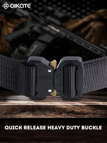 Miniatura 3 de AIKATE Cinturones tácticos para hombre, cinturón EDC de liberación rápida resistente, cinturón de batalla militar de nailon reforzado de 2 capas