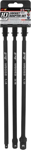 Miniatura 6 de Performance Tool W9052 - Juego de adaptadores de enchufe de 10 pulgadas (3 piezas) de unidad cuadrada biselada en tamaños de unidad de 1/4, 3/8