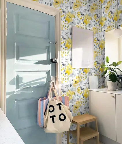 Miniatura 2 de Toduso Papel Tapiz Floral Despegar y Pegar Papel Tapiz Amarillo/Gris/Blanco Acuarela Papel de Contacto Autoadhesivo Removible Papel Tapiz Forros