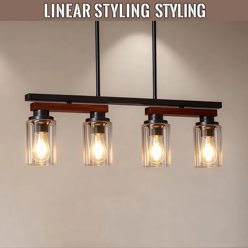 Miniatura 7 de 4 lámparas de isla de cocina y accesorios de iluminación de comedor de granja sobre mesa, colgante rústico ajustable para techo - Diseño giratorio
