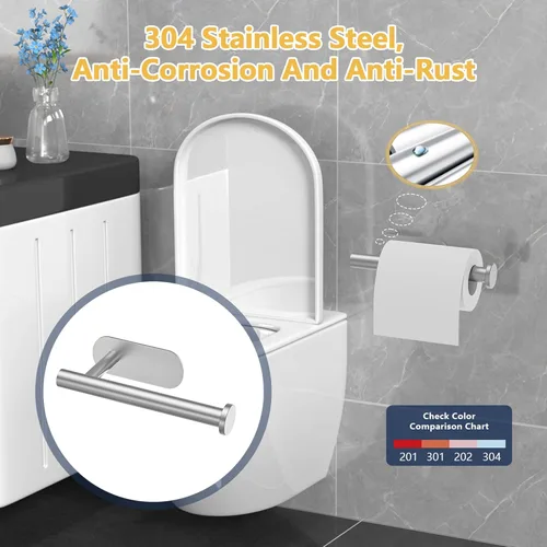 Miniatura 4 de WYSE Portarrollos de papel higiénico autoadhesivo plateado, soporte para papel higiénico para baño, RV, sin perforar, soporte para rollo de papel