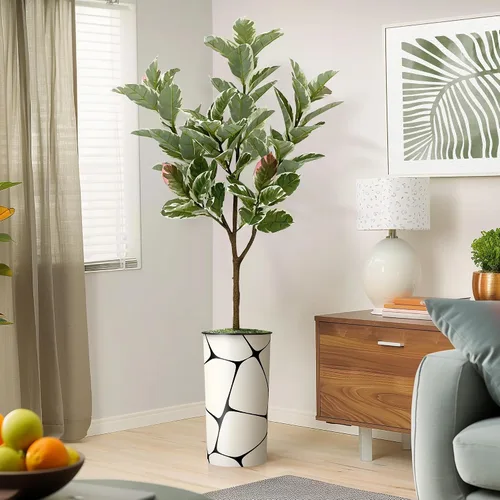 Miniatura 8 de Árbol artificial en macetero con patrón geométrico, palmera tropical areca artificial de seda para decoración del hogar en interiores y exteriores