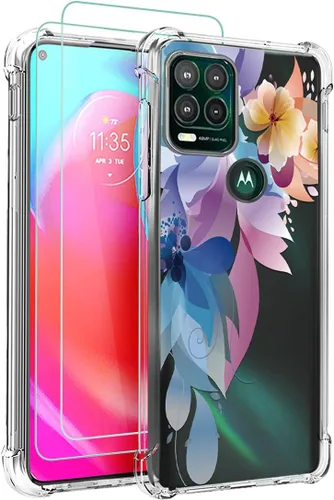 Miniatura 8 de Osophter Funda para Moto G Stylus 5G 2021 con 2 protectores de pantalla floral para niñas y mujeres, absorción de golpes, funda de goma TPU flexible