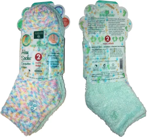 Miniatura 2 de Earth Therapeutics Calcetines de aloe, 2 pares por paquete (1 par multicolor, un par aguamarina) Earth Therapeutics