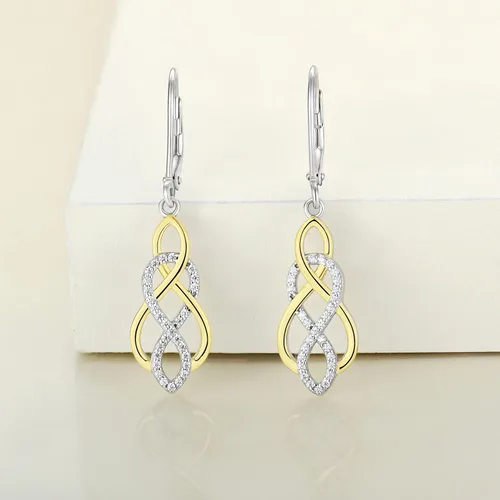 Miniatura 4 de YL Aretes de nudo celta de plata de ley 925 con cierre de palanca infinito, joyería colgante
