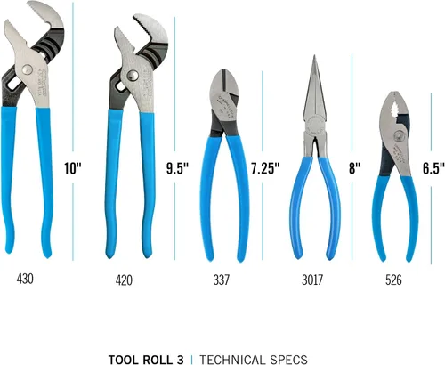 Miniatura 2 de Channellock TOOLROLL-3 Juego de alicates, 5 piezas en rollo práctico para herramientas.