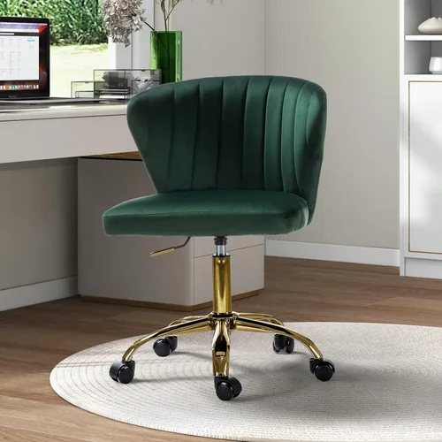 TINA'S HOME Sillas de escritorio de oficina con ruedas y base dorada, moderna silla de oficina sin brazos de terciopelo, silla giratoria ajustable