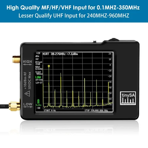 Miniatura 3 de Analizador portátil de espectro TinySA, AURSINC V0.3.1 Analizador de frecuencia portátil, Generador de señal 100kHz a 960MHz Entrada MF/HF/VHF UHF