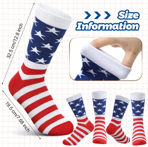 Miniatura 3 de Zhanmai 24 pares de calcetines con la bandera de Estados Unidos, accesorios del 4 de julio, para hombres y mujeres, calcetines de rayas de estrellas
