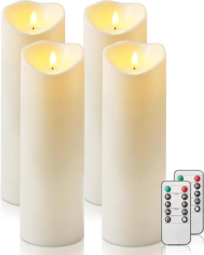 Miniatura 18 de Homemory Velas sin llama impermeables para exteriores de 4 x 12 pulgadas con temporizadores y control remoto, velas que funcionan con pilas, velas