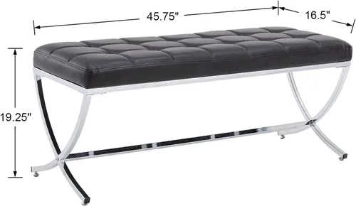 Miniatura 2 de DUOMAY Moderno banco otomano copetudo, banco de comedor tapizado de piel sintética, reposapiés con botones y patas de metal, 45.75 pulgadas de ancho
