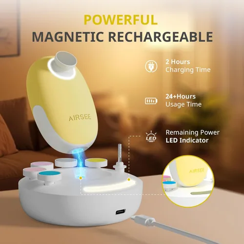 Miniatura 4 de AIRSEE Cortadora de uñas eléctrica para bebés con luz LED, cortaúñas para recién nacidos, lima de uñas eléctrica segura y fácil, juego de cuidado