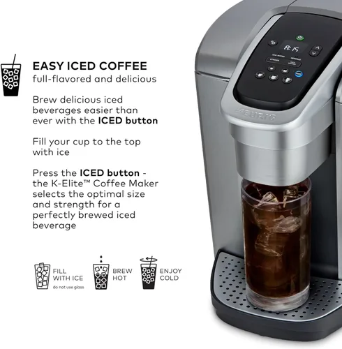 Miniatura 6 de Keurig K-Elite - Cafetera de cápsulas K-Cup de una sola porción, con control de fuerza y temperatura, capacidad de café helado, tamaño de Brushed