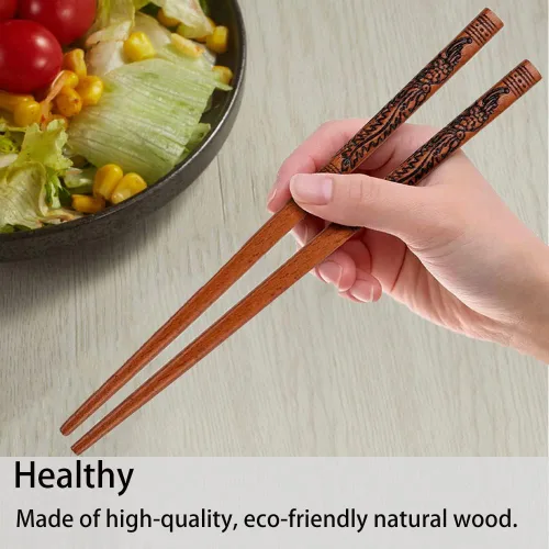 Miniatura 3 de Palillos reutilizables de estilo chino, palillos de dragón y fénix con soporte y bolsa de transporte, juego de palillos de madera natural (2 pares)