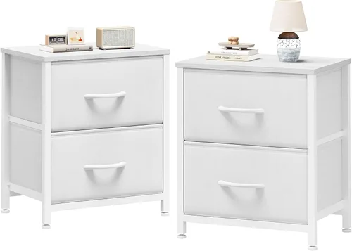 Miniatura 10 de Sweetcrispy - Mesita de noche pequeña con 2 cajones de tela, mesa auxiliar para dormitorio, para mesita de noche de 20 pulgadas de alto para Negro