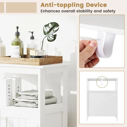 Miniatura 8 de Tangkula Gabinete de Almacenamiento para Baño, Organizador de Piso Independiente con 2 Puertas y 1 Estante Ajustable, Muebles Modernos para Baño
