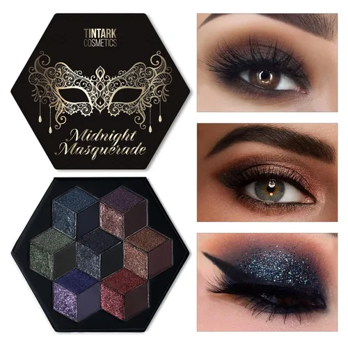 Paleta de sombra de ojos ahumada negra, Midnight Masquerade 21 colores – Espectro de sombra de ojos negra mate brillante brillante para maquillaje