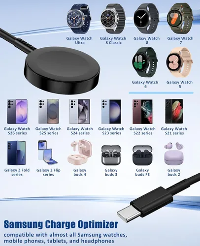 Miniatura 7 de Cargador 2 en 1 para Samsung Galaxy Watch y teléfono, carga rápida USB-C de 25 W, compatible con Galaxy Watch 8/7/Ultra/6/5/4/3/Active2/1 y Negro