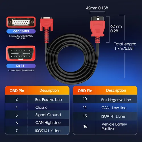 Miniatura 8 de Autel Cable de prueba principal OBD2 original, solo para MaxiCOM MK900, MaxiCheck MX900, MaxiPRO MP900, MaxiDAS DS900, 16 pines OBDII OBD 2 cable