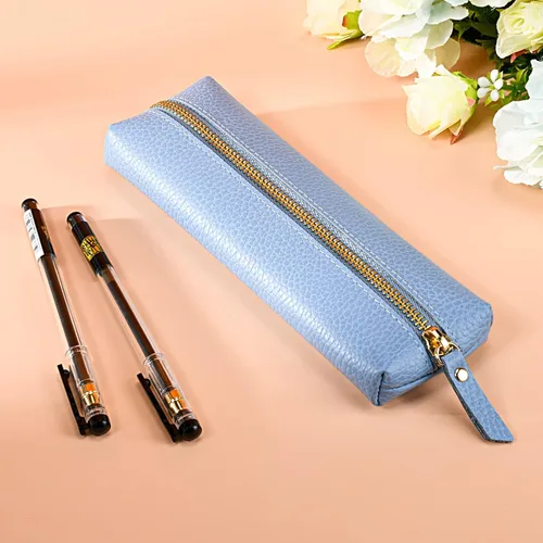 Miniatura 2 de Estuche de cuero auténtico para bolígrafos, estuche de cuero de vaca con cremallera, suave bolsa de cuero negra para adultos.