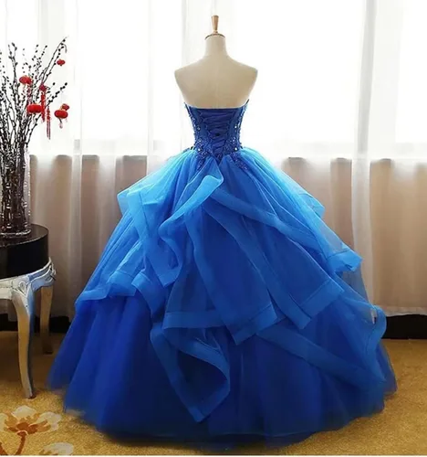 Miniatura 3 de Fair Lady Vestido de fiesta largo con volantes vestido de fiesta vestidos de quinceañera sin tirantes de encaje de tul con cuentas vestido de noche