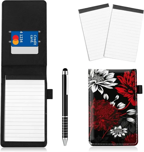 Miniatura 19 de Juego de 4 soportes para bloc de notas de tamaño de bolsillo, de piel sintética, mini bloc de notas con 2 bloc de notas pequeños y lápiz capacitivo