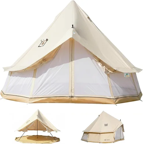 Tienda de campaña Bell Yurt con gato de estufa, tienda de campaña de lujo impermeable para 4 estaciones, tela Oxford 420D, tiendas de campaña verde