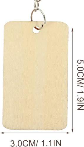 Miniatura 3 de 100 piezas de llavero de madera: llaveros en blanco de madera, llaveros en blanco para grabar, rectangulares con colgantes y anillos
