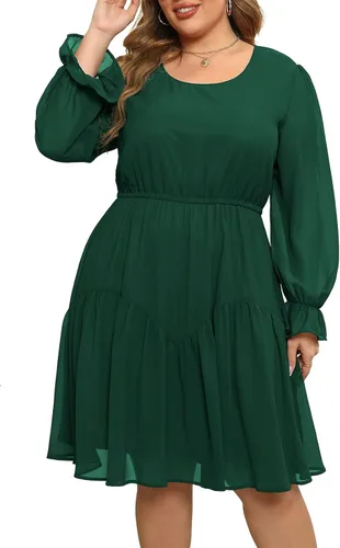 Nemidor NEM320 - Vestido de skater para mujer, casual, talla grande, manga larga tipo farol, estampado de gasa, estilo bohemio, NEM320
