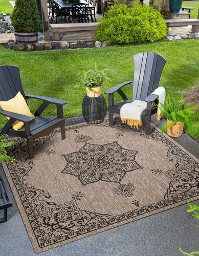 Miniatura 12 de Unique Loom Outdoor Traditional Collection - Alfombra de área antigua (4 pies 1 pulgada x 6 pies 1 pulgada, rectangular, beige y negro)