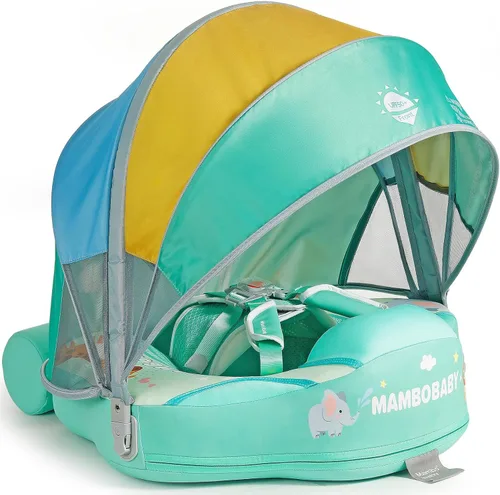 Mambobaby Flotador con malla de cama y dosel no inflable Flotador de piscina infantil inteligente entrenador de natación para añadir cola, flotador