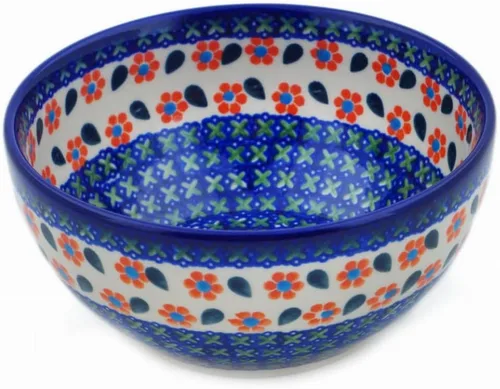 Miniatura 18 de Auténtico cuenco de cerámica polaca de 6 pulgadas en diseño de aciano azul, hecho a mano en Bolesławiec Polonia por Ceramika Bona + certificado
