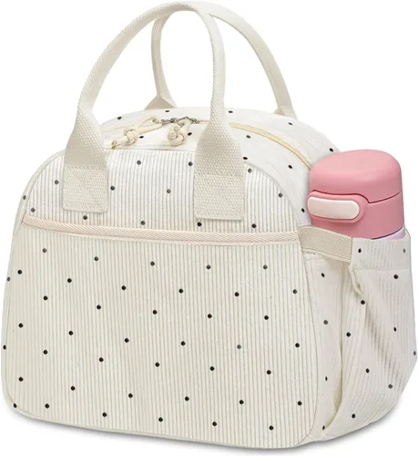 Miniatura 15 de Carry bloom Lonchera para mujer, lonchera aislada, bonita lonchera de pana reutilizable para el trabajo (1 rayas blancas y negras)