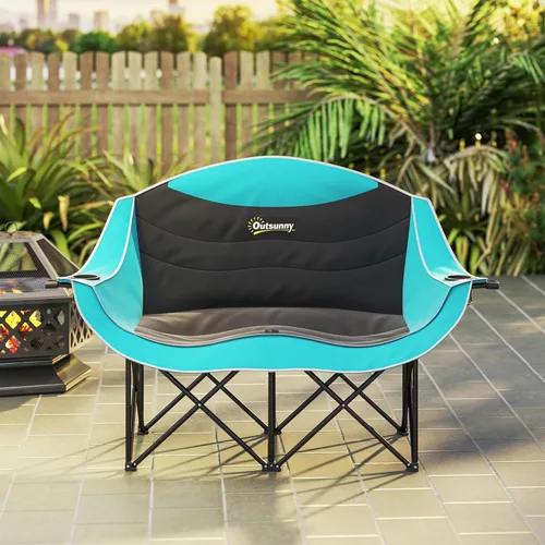 Miniatura 8 de Outsunny Double Camping Chair for Adults, Padded Folding Camp Chair for 2 Person with Armrest, Wine Glass Holder, Cup Holder, Carry Bag for Outdoor