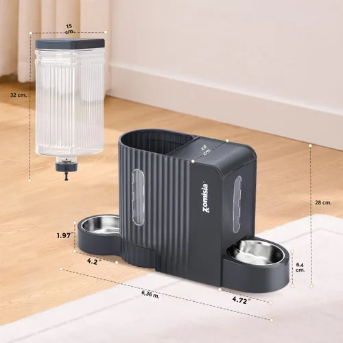 Miniatura 3 de ZOMISIA Alimentador de gravedad para gatos y dispensador de agua con cuencos de acero inoxidable 304, alimentador automático 2 en 1 para gatos