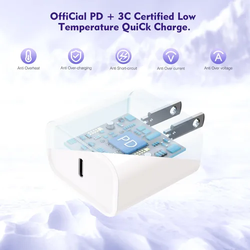 Miniatura 5 de [Paquete de 3] Cargador largo de 10 pies para iPhone 17 16e 15, bloque de cargador de pared de carga rápida de 20W, cable trenzado tejido USB C a C