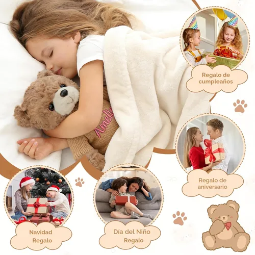 Miniatura 5 de Oso de peluche personalizado con nombre bordado personalizado, animal de peluche suave de 10/12/16 pulgadas, día de San Valentín, cumpleaños