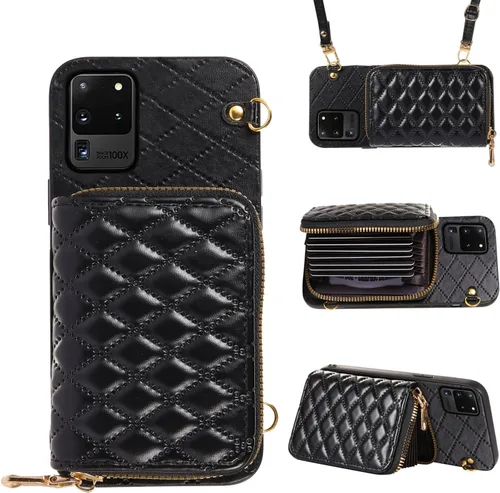 Miniatura 43 de Funda cartera desmontable con correa cruzada para Samsung Galaxy S20 FE 5G 6.5 pulgadas con cremallera, múltiples ranuras para tarjetas, soporte