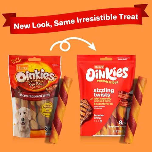 Miniatura 2 de Hartz Oinkies Sizzling Twists Golosinas masticables naturales para perros con sabor a tocino, sin piel cruda, 8