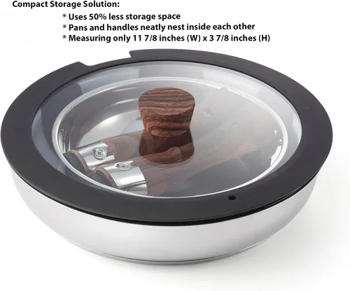 Miniatura 4 de Ergo Chef Pro Series - Juego de 8 sartenes inteligentes, asas extraíbles, ahorro de espacio para cocinas, caravanas y campamentos. Compatible