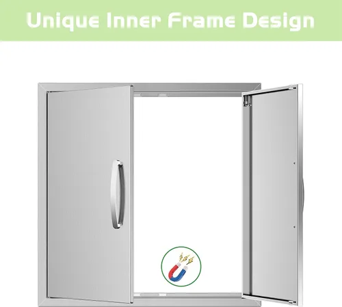 Miniatura 4 de Puertas de cocina para exteriores, 26 pulgadas de ancho x 24 pulgadas de alto, puertas de acceso dobles para barbacoa, acero inoxidable 304