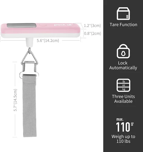 Miniatura 3 de pack all Báscula de equipaje de 110 libras, báscula digital de mano, báscula de peso de viaje para equipaje con pantalla LCD retroiluminada, batería