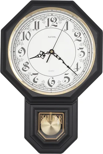 Miniatura 19 de JUSTIME Reloj de pared clásico vintage tradicional de estilo Schoolhouse, con péndulo y melodía Westminter cada hora, relojes de pared con melodía