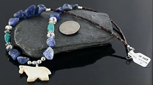 Miniatura 4 de $270Tag Collar Nativo de Plata Navajo Alabastro Lapislázuli Turquesa 25242 Hecho por Loma Siiva, Metal Piedra, turquesa estabilizada