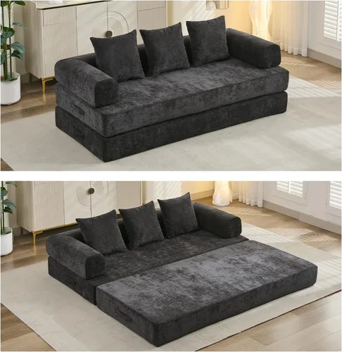 Miniatura 9 de Sofá de compresión, sofá cama convertible, sofá modular con almohada, cómodo sofá de tela de felpilla con espuma viscoelástica, sofá de piso