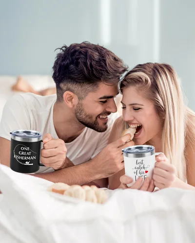 Miniatura 2 de Sixspace Aniversario de boda para parejas, amigos, amantes, vasos de vino de acero inoxidable, taza de viaje con popote y tapa, paquete de 2