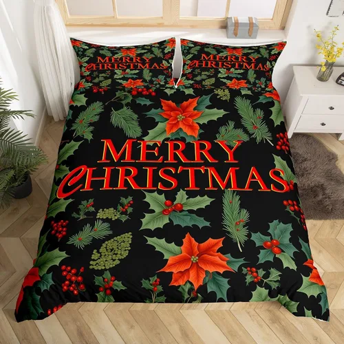 Miniatura 24 de Funda de edredón de Papá Noel, juego de ropa de cama para niños, funda de edredón de flores rosas para decoración de habitación de niños y niñas