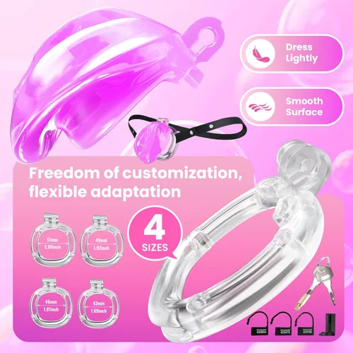 Miniatura 3 de Jaula de castidad de silicona suave para hombre, 4 tamaños de anillo seleccionables, jaula flexible para el pene con cinturón de castidad y bloqueo